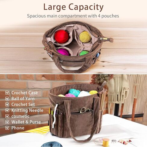 Corduroy Yarn Storage Organizer Bag, Knitting Bag Crochet Bag Organizer, Knitting Needles and Accessory, Crochet Travel Bag for Mom Women, Pink in Saudi Arabia