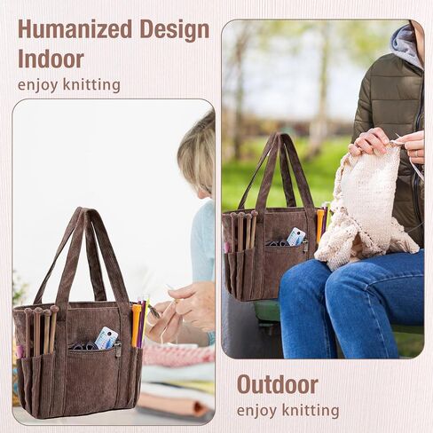 Corduroy Yarn Storage Organizer Bag, Knitting Bag Crochet Bag Organizer, Knitting Needles and Accessory, Crochet Travel Bag for Mom Women, Pink in Saudi Arabia