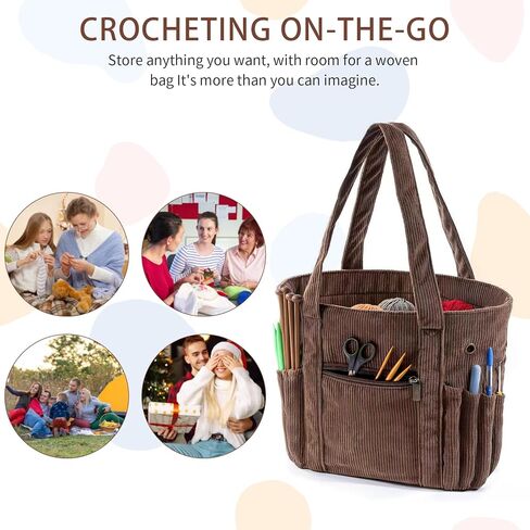 Corduroy Yarn Storage Organizer Bag, Knitting Bag Crochet Bag Organizer, Knitting Needles and Accessory, Crochet Travel Bag for Mom Women, Pink in Saudi Arabia