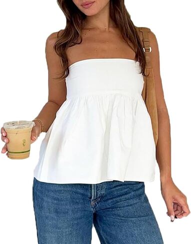 Women's Y2k Summer Ruffle Tube Tops Cute Sleeveless Strapless Babydoll Bandana Going Out Tops in Saudi Arabia