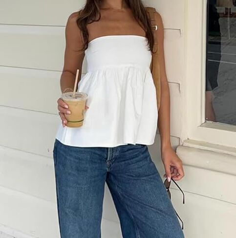 Women's Y2k Summer Ruffle Tube Tops Cute Sleeveless Strapless Babydoll Bandana Going Out Tops in Saudi Arabia