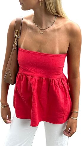 Women's Y2k Summer Ruffle Tube Tops Cute Sleeveless Strapless Babydoll Bandana Going Out Tops in Saudi Arabia
