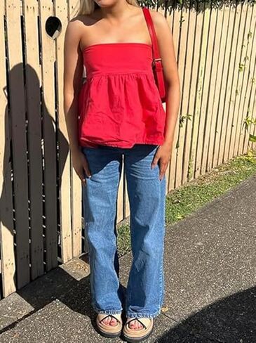 Women's Y2k Summer Ruffle Tube Tops Cute Sleeveless Strapless Babydoll Bandana Going Out Tops in Saudi Arabia