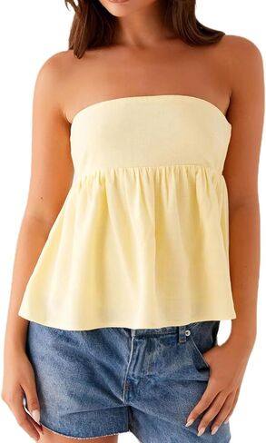 Women's Y2k Summer Ruffle Tube Tops Cute Sleeveless Strapless Babydoll Bandana Going Out Tops in Saudi Arabia