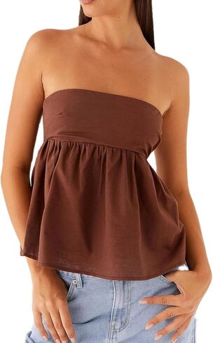 Women's Y2k Summer Ruffle Tube Tops Cute Sleeveless Strapless Babydoll Bandana Going Out Tops in Saudi Arabia