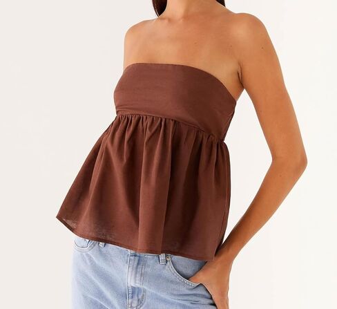 Women's Y2k Summer Ruffle Tube Tops Cute Sleeveless Strapless Babydoll Bandana Going Out Tops in Saudi Arabia