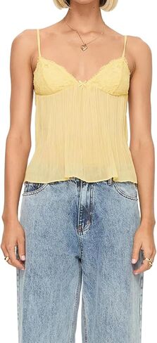 Women Y2K Spaghetti Strap Camisole Crop Top Mesh See Through Slim Fit Tank Top Out Out Stirt Stest Tops Streetwear in Kuwait