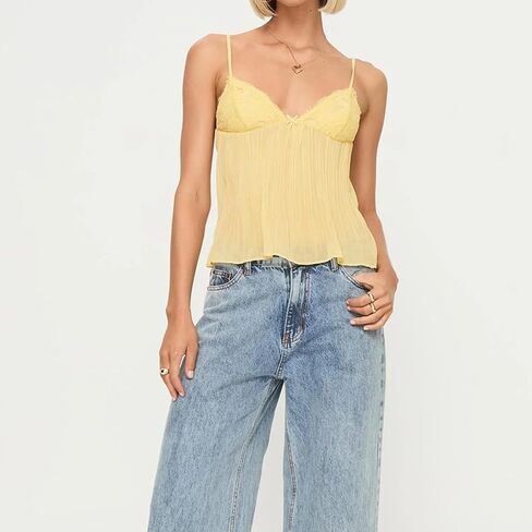 Women Y2K Spaghetti Strap Camisole Crop Top Mesh See Through Slim Fit Tank Top Out Out Stirt Stest Tops Streetwear in Kuwait
