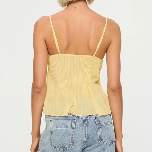 Women Y2K Spaghetti Strap Camisole Crop Top Mesh See Through Slim Fit Tank Top Out Out Stirt Stest Tops Streetwear in Kuwait