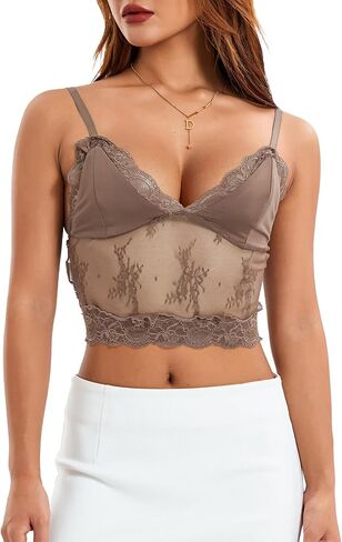 Women Y2K Spaghetti Strap Camisole Crop Top Mesh See Through Slim Fit Tank Top Out Out Stirt Stest Tops Streetwear in Kuwait