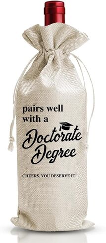 DOI-LANEE Doctorate Degree Graduation Gift Wine Bag, PHD Gifts For Best Friend Her Him, College Graduation Party Favors Supply, Pairs Well With Doctorate Degree, Reusable Linen Wine Bag in Saudi Arabia