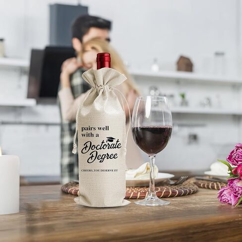 DOI-LANEE Doctorate Degree Graduation Gift Wine Bag, PHD Gifts For Best Friend Her Him, College Graduation Party Favors Supply, Pairs Well With Doctorate Degree, Reusable Linen Wine Bag in Saudi Arabia
