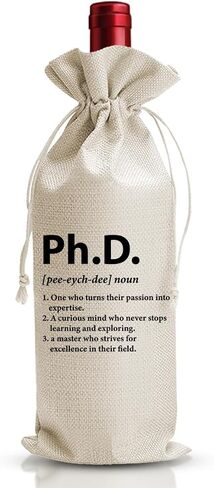 DOI-LANEE Doctorate Degree Graduation Gift Wine Bag, PHD Gifts For Best Friend Her Him, College Graduation Party Favors Supply, Pairs Well With Doctorate Degree, Reusable Linen Wine Bag in Saudi Arabia