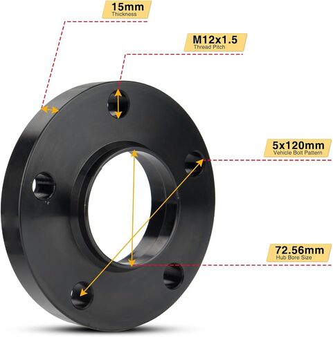 KAC 5x120 Hub Centric Wheel Spacer 15mm, M12x1.5 Studs & 72.56mm Hub Bore, for 328i, 325i, X1, 335i, 328xi, Z3, 330i, Z4, 528i, 325Ci, 323i, 330Ci, 530i, 325xi, 535i, 535xi,5 Lug Tire Spacer, 4PCS in Saudi Arabia