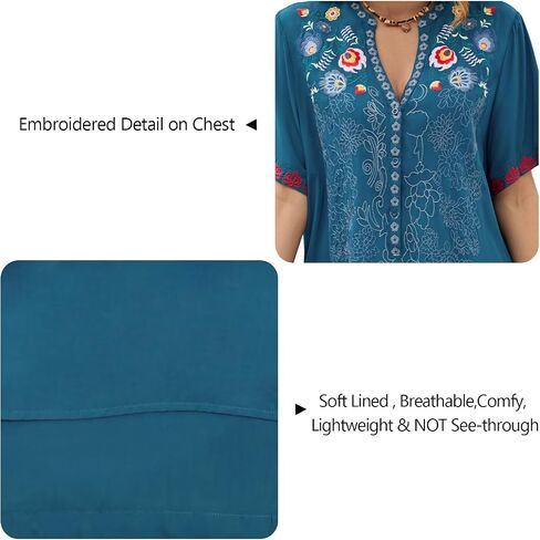 Women's Embroidered Mexican Peasant Dresses Short Sleeve, Plus Size Boho Dress Fiesta Traditional Floral Tunic in Saudi Arabia