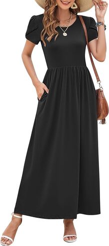 AUSELILY Women's Summer Maxi Dresses Petal Sleeves Casual Empire Waist Long Dress with Pockets 2025 New in Saudi Arabia