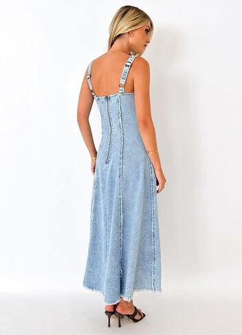 utcoco Jean Dress for Women 2025 Vintage Sleeveless Slim High Waist Frayed Raw Long Maxi Denim Dresses in Saudi Arabia