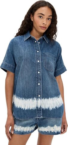 Madewell Women's Shibori Denim Shirt Shirt Shirt in Saudi Arabia