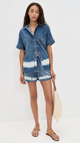 Madewell Women's Shibori Denim Shirt Shirt Shirt in Saudi Arabia