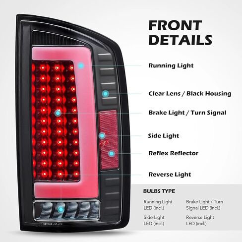 مجموعة ضوء الذيل لعام 2002-2006 DODGE RAM 1500 2003-2006 2500 3500 LED LED LIDE LIGHTSALS مصابيح CH2800147 55077347AF CH2801147 55077348AF عدسة صافية أسود داخلي غلاف DRL الأبيض in Kuwait
