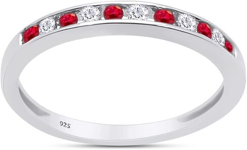 AFFY Round White Natural Diamond & Simulated Pink Ruby Half Eternity Stackable Wedding Band Ring In 14K Gold Over Sterling Silver For Women (Clarity : I2-I3, Color : I-J, 0.25 Cttw) in Saudi Arabia