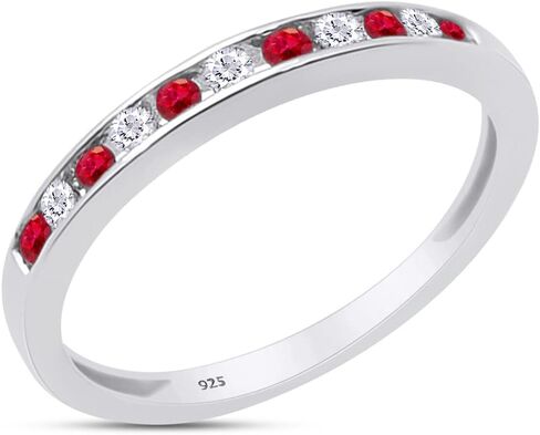 AFFY Round White Natural Diamond & Simulated Pink Ruby Half Eternity Stackable Wedding Band Ring In 14K Gold Over Sterling Silver For Women (Clarity : I2-I3, Color : I-J, 0.25 Cttw) in Saudi Arabia