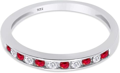AFFY Round White Natural Diamond & Simulated Pink Ruby Half Eternity Stackable Wedding Band Ring In 14K Gold Over Sterling Silver For Women (Clarity : I2-I3, Color : I-J, 0.25 Cttw) in Saudi Arabia
