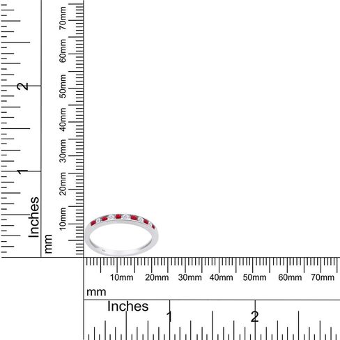 AFFY Round White Natural Diamond & Simulated Pink Ruby Half Eternity Stackable Wedding Band Ring In 14K Gold Over Sterling Silver For Women (Clarity : I2-I3, Color : I-J, 0.25 Cttw) in Saudi Arabia