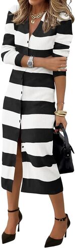 PRETTYGARDEN Women's Fall Sweater Dresses 2025 Long Sleeve V Neck Button Ribbed Knit Stripes Bodycon Midi Winter Dress in Kuwait