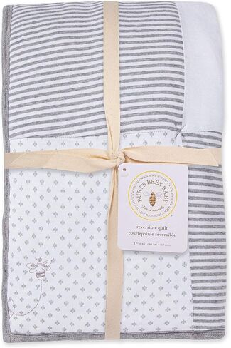 Burt's Bees Baby Reversible Blanket, Nursery, Stroller & Tummy-Time Organic Jersey Cotton Quilted Infant & Toddler Bedding in Saudi Arabia