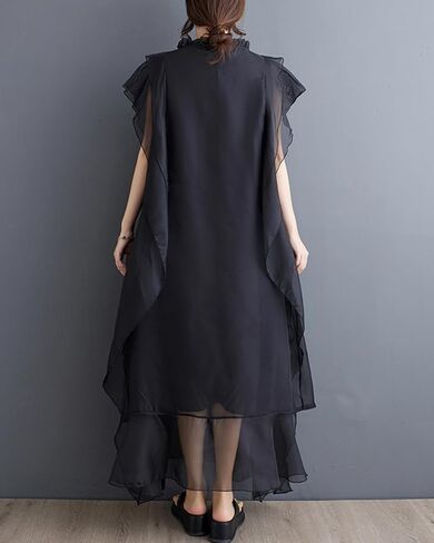 الأكمام القصيرة للسيدات Ellazhu Crewneck Solid Tulle Tulle Chiffon Dress GZ184 A in Saudi Arabia