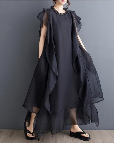 الأكمام القصيرة للسيدات Ellazhu Crewneck Solid Tulle Tulle Chiffon Dress GZ184 A in Saudi Arabia