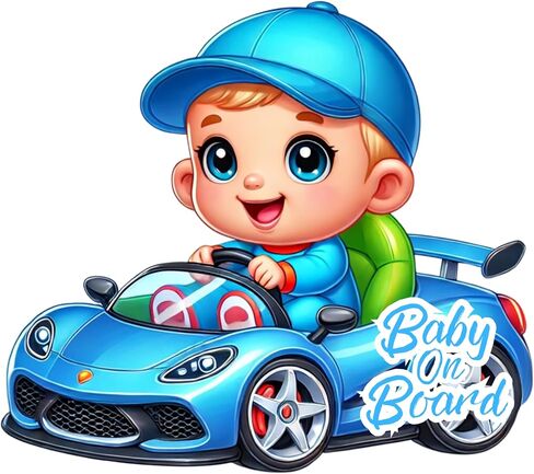 Premium Baby On Board Signs, Car Essentials - Baby On Board Sticker - 1 Pack, 7" by 7" - Cute - Cartoon Safety Signs - Non Magnet - Durable Strong Adhesive (Pink Sports Car) in Saudi Arabia