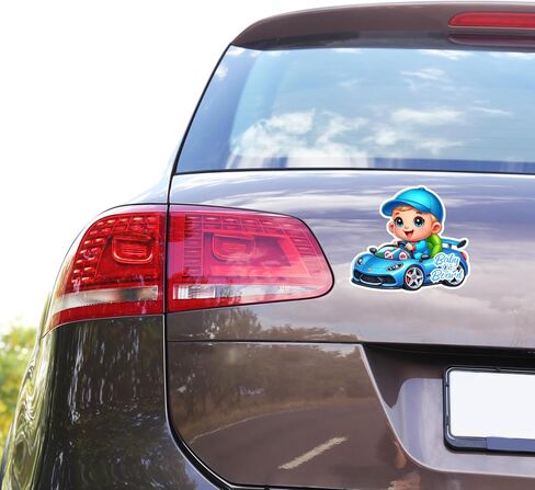 Premium Baby On Board Signs, Car Essentials - Baby On Board Sticker - 1 Pack, 7" by 7" - Cute - Cartoon Safety Signs - Non Magnet - Durable Strong Adhesive (Pink Sports Car) in Saudi Arabia