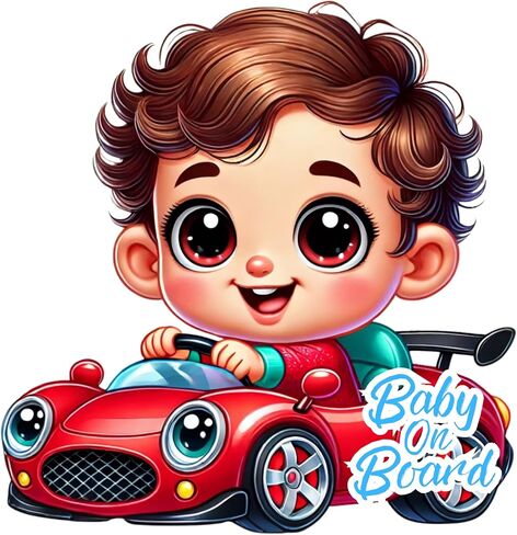 Premium Baby On Board Signs, Car Essentials - Baby On Board Sticker - 1 Pack, 7" by 7" - Cute - Cartoon Safety Signs - Non Magnet - Durable Strong Adhesive (Pink Sports Car) in Saudi Arabia