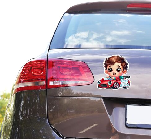 Premium Baby On Board Signs, Car Essentials - Baby On Board Sticker - 1 Pack, 7" by 7" - Cute - Cartoon Safety Signs - Non Magnet - Durable Strong Adhesive (Pink Sports Car) in Saudi Arabia