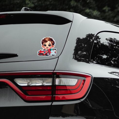 Premium Baby On Board Signs, Car Essentials - Baby On Board Sticker - 1 Pack, 7" by 7" - Cute - Cartoon Safety Signs - Non Magnet - Durable Strong Adhesive (Pink Sports Car) in Saudi Arabia