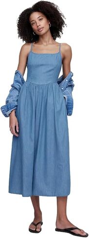 GAP Women's Dipped Waist Denim Midi Dress in Saudi Arabia