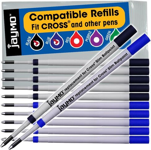 Jaymo Replacement for Cross Slim 8783 - Measures 4 in / 102 mm Long - Ballpoint Pen Refill - 6 Black in Saudi Arabia
