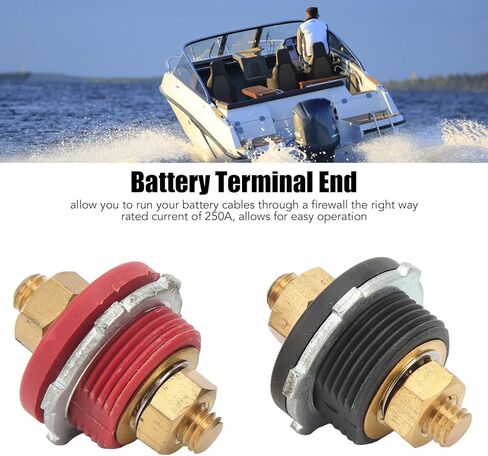 3/8in Thru Panel Battery Terminal Connector, 2PCS 250A Positive Negative Junction Stud Post Replacement Battery Terminal Connector for Car RV Ship Yacht Agricultural Vehicle, Red and Black in Saudi Arabia