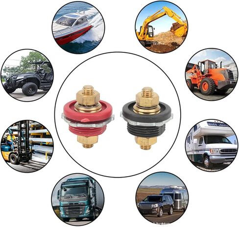 3/8in Thru Panel Battery Terminal Connector, 2PCS 250A Positive Negative Junction Stud Post Replacement Battery Terminal Connector for Car RV Ship Yacht Agricultural Vehicle, Red and Black in Saudi Arabia