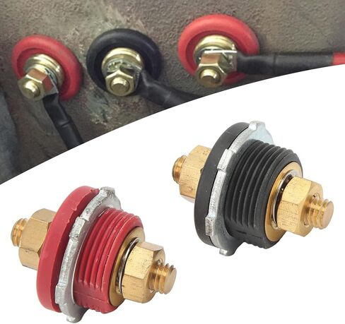 3/8in Thru Panel Battery Terminal Connector, 2PCS 250A Positive Negative Junction Stud Post Replacement Battery Terminal Connector for Car RV Ship Yacht Agricultural Vehicle, Red and Black in Saudi Arabia