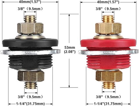 3/8in Thru Panel Battery Terminal Connector, 2PCS 250A Positive Negative Junction Stud Post Replacement Battery Terminal Connector for Car RV Ship Yacht Agricultural Vehicle, Red and Black in Saudi Arabia