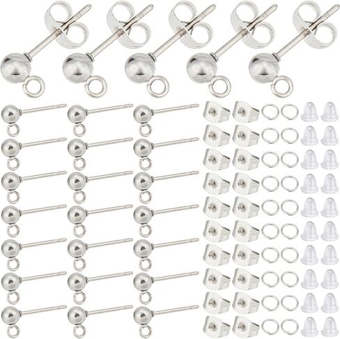 1 Box 150Pcs Ball Earring Posts Silver Stud Earring Findings Hypoallergenic Stainless Steel Earring Studs with Ear Nut and Jump Ring Small Round Earring Posts for Jewelry Making Supplies DIY in Saudi Arabia
