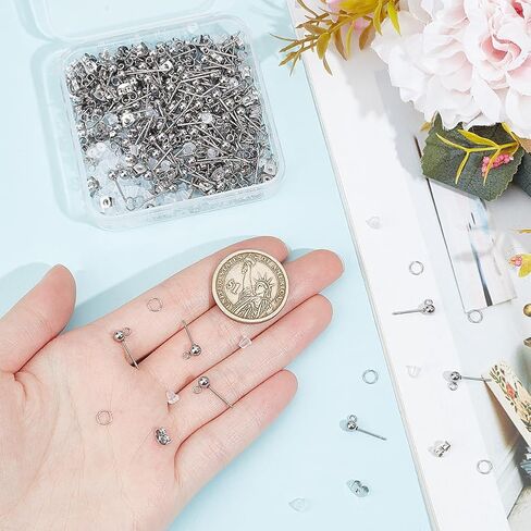 1 Box 150Pcs Ball Earring Posts Silver Stud Earring Findings Hypoallergenic Stainless Steel Earring Studs with Ear Nut and Jump Ring Small Round Earring Posts for Jewelry Making Supplies DIY in Saudi Arabia