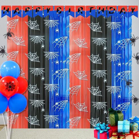 Paw Birthday Decorations 3 Pack -Paw Party Supplies - 3.3x6.6ft Blue & Orange Tinsel Foil Fringe Backdrop with Pre-Strung Banner, Streamers Paw Theme Party Supplies for Kids in Saudi Arabia