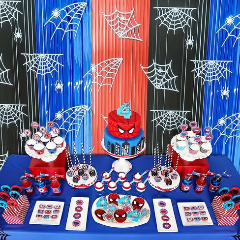 Paw Birthday Decorations 3 Pack -Paw Party Supplies - 3.3x6.6ft Blue & Orange Tinsel Foil Fringe Backdrop with Pre-Strung Banner, Streamers Paw Theme Party Supplies for Kids in Saudi Arabia