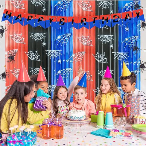 Paw Birthday Decorations 3 Pack -Paw Party Supplies - 3.3x6.6ft Blue & Orange Tinsel Foil Fringe Backdrop with Pre-Strung Banner, Streamers Paw Theme Party Supplies for Kids in Saudi Arabia