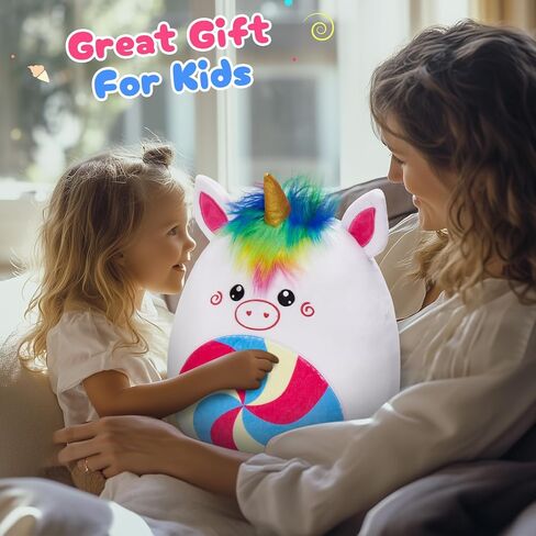 Athionsu 14-Inch Unicorn Cat Plush Pillow Soft and Cuddly Stuffed Animal Toy for Toddler Girls and Boys, Cute Rainbow Belly Plush Gift in Saudi Arabia
