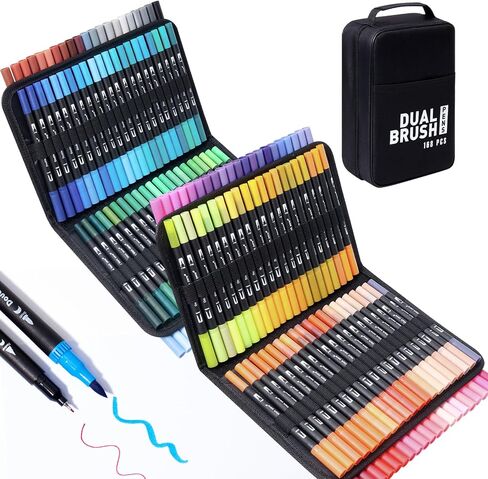 Watercolor Markers - 100 Colors Dual Tip Coloring Paint Markers for Artists Adult - Ultra Fine & Brush Tip, Permanent for Office Journals in Saudi Arabia